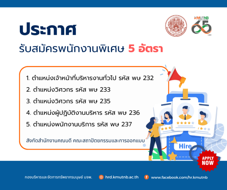 ประกาศรับสมัครพนักงานพิเศษ 5 อัตรา สังกัดสำนักงานคณบดี คณะสถาปัตยกรรมและการออกแบบ