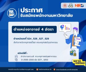 ประกาศรับสมัครพนักงานมหาวิทยาลัย ตำแหน่งอาจารย์ 4 อัตรา ตำแหน่งเลขที่ 524 , 526 , 527 , 529 สังกัดภาควิชาครุศาสตร์โยธา คณะครุศาสตร์อุตสาหกรรม