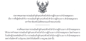 รายชื่อผู้สมัครเข้ารับการประเมินเข้าสู่ตำแหน่งหัวหน้าสำนักงานผู้อำนวยการ สำนักหอสมุดกลาง มหาวิทยาลัยเทคโนโลยีพระจอมเกล้าพระนครเหนือ